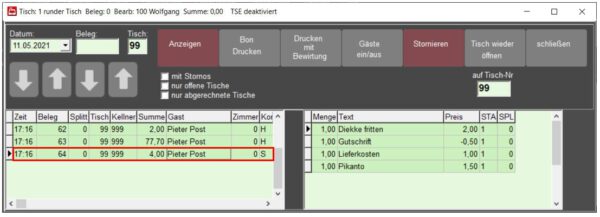 Die Lieferando-Schnittstelle für die Prisma Gastrokasse ist da - die Belegübersicht für Bestellungen über das Lieferando-Portal