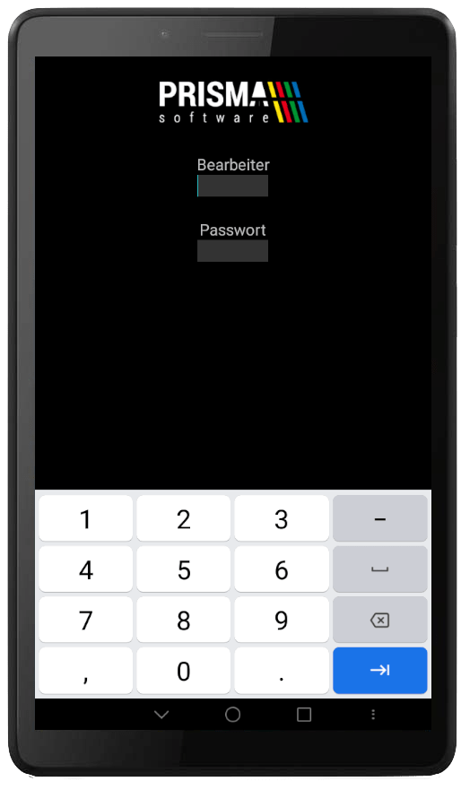 Auf dem Startbildschirm erscheint nach dem öffnen der App die Abfrage des Benutzernamens und des Passworts