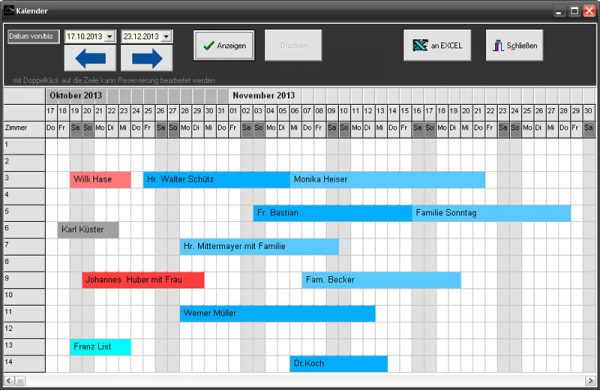 Mit demPrisma Hotelsoftware Reservierungskalender haben Sie immer alle Reservierungen und offenen Slots im Blick