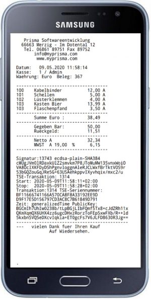 elektronischer Kassenbon für Kasse Profi 2020