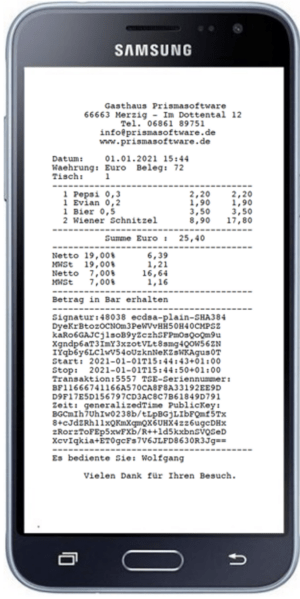 elektronischer Kassenbon für Gastrokasse 2020