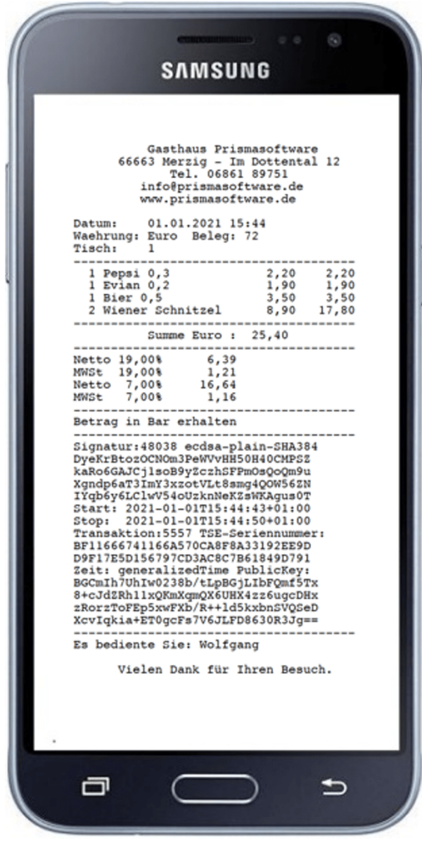 mit der e-Bon Funktion können Sie den Rechnungsbon als QR-Code auf dem Bildschirm anzeigen lassen. So sparen Sie Papier und Ihr Kunde kann den Rechnungsbon digital auf seinem Mobilgerät aufrufen und speichern