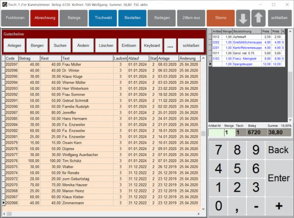 Gastrokasse 2020 Gutscheinverwaltung Zusatzmodul