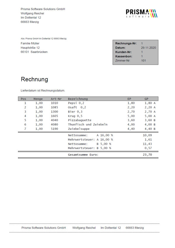 Mit dem Rechnungsmodul können Sie Rechnungen im DIN A4 Format erzeugen